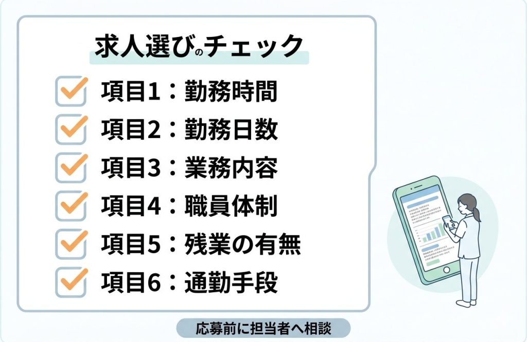 保育士派遣の早番・遅番求人を選ぶときのチェックポイント図解