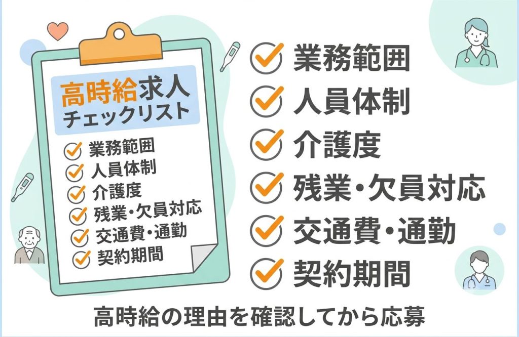 介護派遣の時給相場はいくら?資格・勤務時間・施設別に高時給を狙うコツを解説 3 介護派遣の高時給求人を選ぶ前に確認したい項目のチェックリスト